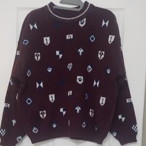 Sport Club Paris .Vintage Brown and White Crewneck Sweater with Ribbed Trim